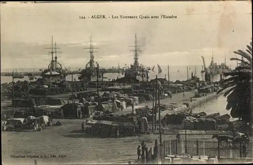 Ak Algier Alger Algerien, Les Nouveaux Quais avec l'Escadre