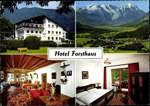 Ak Oberau in Oberbayern, Hotel Forsthaus, Innenansicht