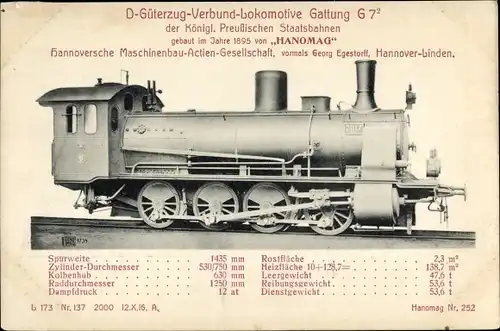Ak Deutsche Eisenbahn, D Güterzug Verbund Lokomotive G 7, Hanomag, Dampflok 2017