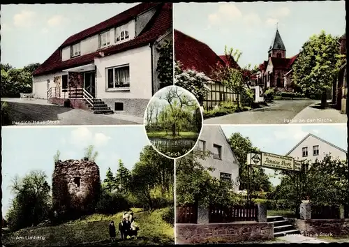 Ak Holzhausen Preußisch Oldendorf, Pension Haus Stork am Wiehengebirge, Teich, Am Limberg, Kirche