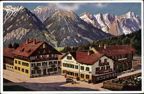 Künstler Ak Oberau in Oberbayern, Hotel Gasthof zur Post