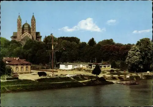 Ak Speyer am Rhein, Cafe, Restaurant Karl Hammer, Ansicht mit Kirche