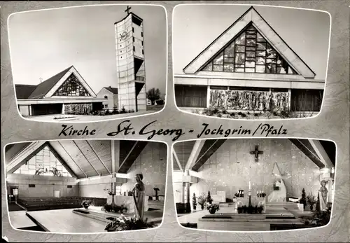 Ak Jockgrim im Landkreis Germersheim, KIrche St. Georg, Innenansicht, Aussenansicht