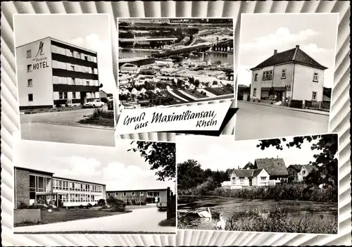 Ak Maximiliansau Wörth am Rhein, Hotel, Ortsansicht, Haus am Fluss