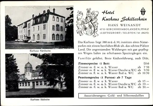 Ak Kirchheimbolanden in der Pfalz, Hotel Kurhaus Schillerhain, Wegbeschreibung, Kurhaus Süd und Nord