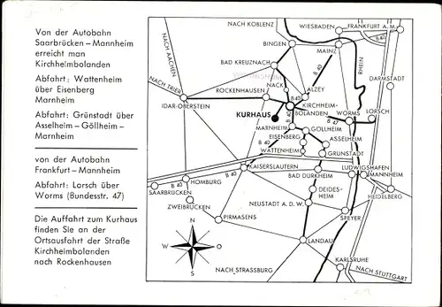 Ak Kirchheimbolanden in der Pfalz, Hotel Kurhaus Schillerhain, Wegbeschreibung, Kurhaus Süd und Nord