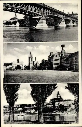 Ak Litoměřice Leitmeritz Region Aussig, Brücke, Platz, Fluss