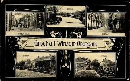 Ak Obergum Winsum Groningen, Hoofdstraat, Straßenansichten, Häuser