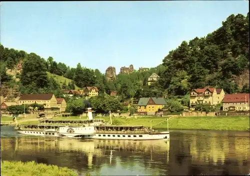 Ak Kurort Rathen im Elbsandsteingebirge, Salondampfer Dresden, Blick zum Lamm