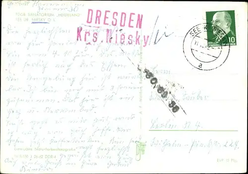 Ak See Niesky in der Oberlausitz, FDGB Sanatorium Heideland