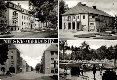 Ak Niesky in der Oberlausitz, Krankenhaus, Schauburg Lichtspiele, Neubauten am Ziensdorfplatz, Bad