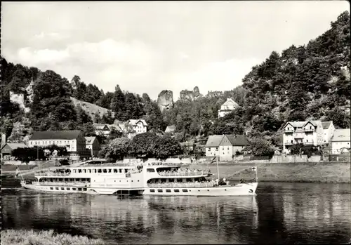 Ak Rathen an der Elbe Sächsische Schweiz, Kurort Rathen, Blick auf MS Karl Marx