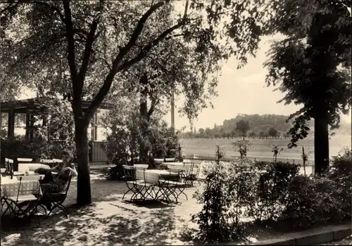 Ak Diesbar Seußlitz Nünchritz an der Elbe, HO Gaststätte Rosengarten, Terrassenansicht