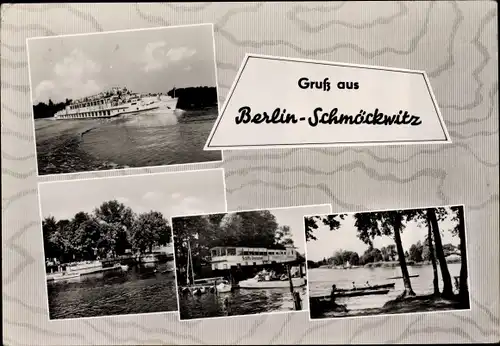 Ak Berlin Köpenick Schmöckwitz, Ansicht vom See, Boot- und Schifffahrt