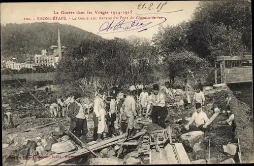 Ak Raon-l'Étape Lothringen Vosges, Guerre dans les Vosges 1914-1915, Genie aux travaux