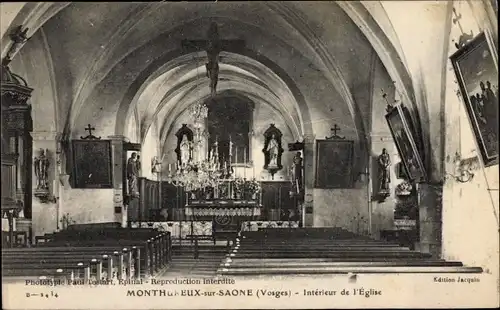 Ak Monthureux sur Saone, Lothringen, Vosges, Kirche Innenansicht