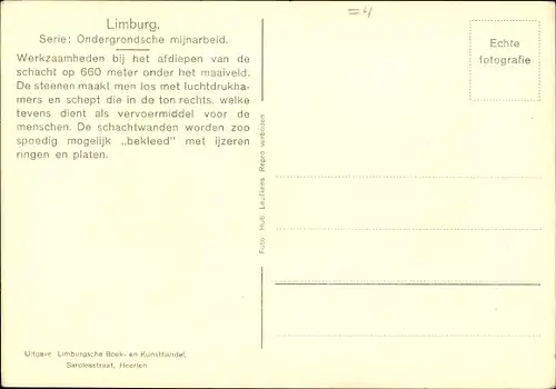 Ak Limburg Niederlande, Ondergrondsche mijnarbeid, Bergleute bei der Arbeit