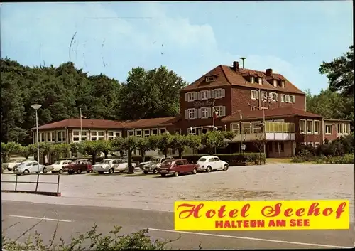 Ak Haltern am See Westfalen, Hotel Seehof, Hausansicht, Parkplatz