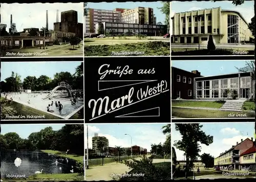 Ak Marl im Ruhrgebiet, Zeche Auguste Viktoria, Theater, Klinik, Chemische Werke, Freibad