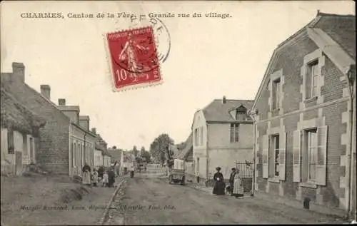 Ak Charmes Aisne, Canton de la Fère, Grande rue du village