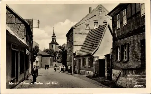 Ak Meisdorf Falkenstein im Harz, Kirche und Post