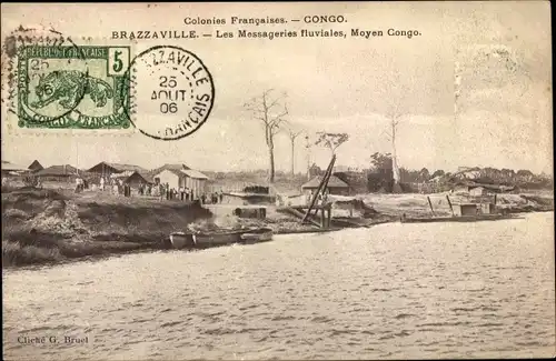 Ak Brazzaville Französisch Kongo, Les Messageries fluviales, Moyen Kongo