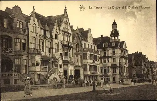 Ak La Panne Westflandern, La Digue et l'Hotel de l'Ocean