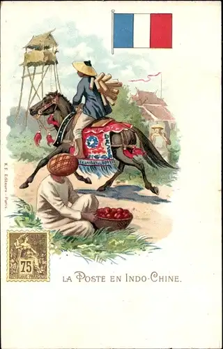 Briefmarken Litho Vietnam, La Poste en Indo Chine, Briefträger zu Pferde