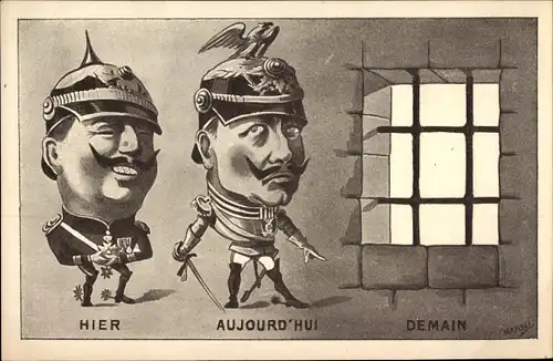 Künstler Ak Karikatur, Kaiser Wilhelm II. im Gefängnis