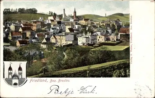 Wappen Ak Mieroszów Friedland Bezirk Breslau Niederschlesien, Blick auf den Ort