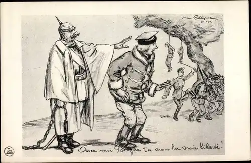 Künstler Ak Karikatur, Kaiser Wilhelm II., Avec moi Pologne