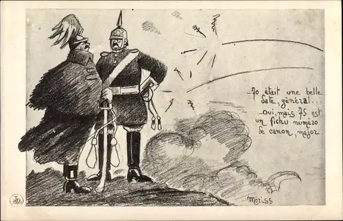Künstler Ak Karikatur, Kaiser Wilhelm II. mit General
