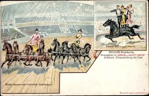 Litho Barnum and Bailey Limited, Zirkus, Größte Schaustellung der Erde, Pferde