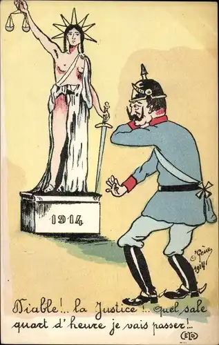 Künstler Ak Karikatur, Kaiser Wilhelm II., Diable, la Justice