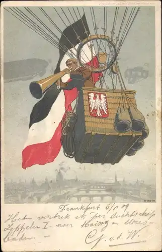 Künstler Ak Roth, Frankfurt am Main, Internationale Luftschifffahrt Ausstellung 1909, Ballon