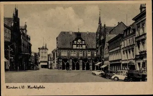 Ak Minden in Westfalen, Marktplatz, Hotel Deutscher Kaiser, Automobile