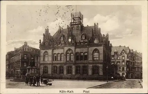 Ak Kalk Köln am Rhein, Post, Straßenpartie, Denkmal