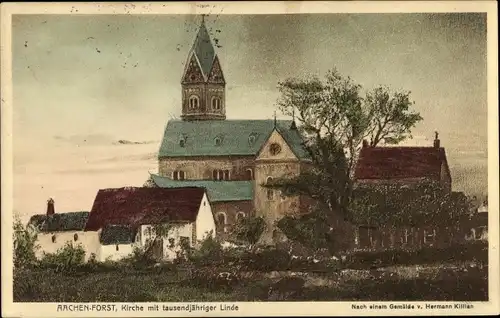 Künstler Ak Kilian, Hermann, Forst Aachen, Kirche mit tausendjähriger Linde