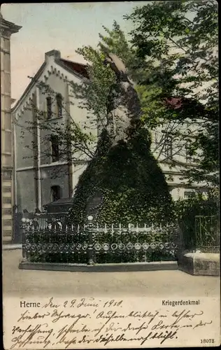 Ak Herne im Ruhrgebiet Westfalen, Kriegerdenkmal