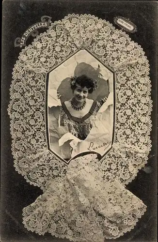 Ak Les Dentelles, Frau in Tracht, Klöppelwerk
