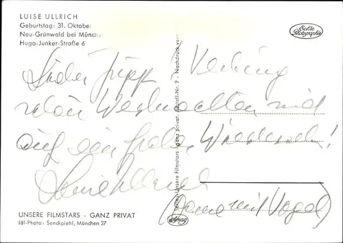 Ak Schauspielerin Luise Ullrich, Portrait mit Papagei, Autogramm