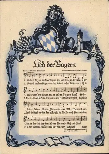 Lied Ak Lied der Bayern, Gott mit dir, du Land der Bayern, deutsche Erde, Vaterland