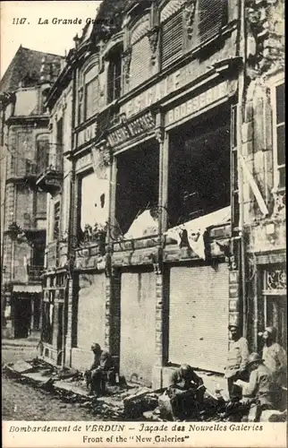 Ak Verdun Meuse, Les Ruines de la Grande Guerre, Facade des Nouvelles Galeries