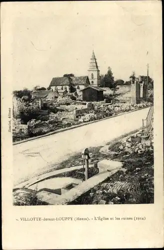 Ak Villotte Devant Louppy Meuse, L'Eglise et les ruines