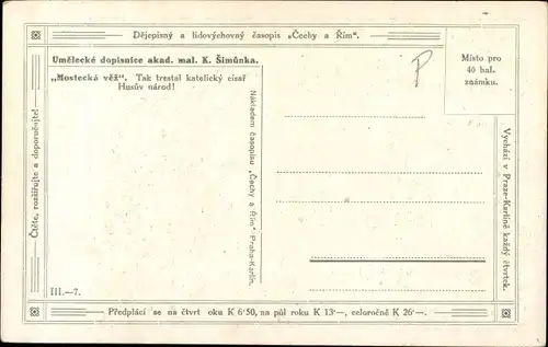 Künstler Ak Simunka, K., Mostecka vez, Tak trestal katolicky cisar Husuv narod