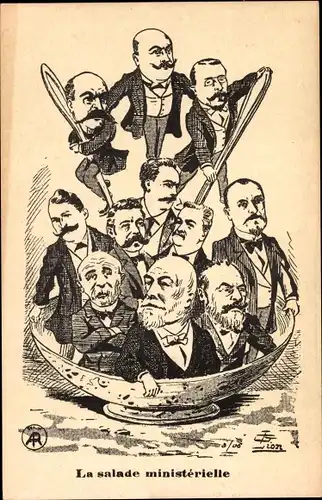 Künstler Ak La salade ministerielle, französische Politiker, Karikatur