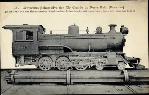 Ak Brasilianische Eisenbahn, Rio Grande de Norte Bahn, Hanomag, 2 C Gemischtzuglokomotive