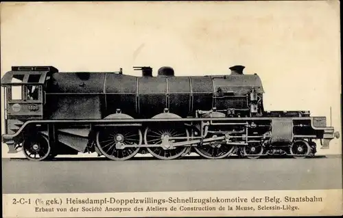 Ak Belgische Eisenbahn, Chemins de fer de l'Etat Belge, 2C1 Heißdampf Doppelzwillings Schnellzug Lok