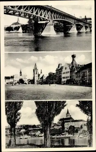 Ak Litoměřice Leitmeritz Region Aussig, Brücke, Platz, Fluss