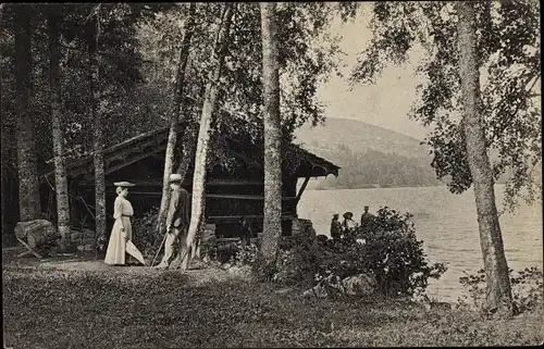 Ak Lothringen Vosges, Seeufer mit Hütte
